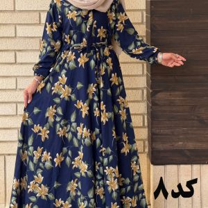 پیراهن نخی کلوش طرح  دار 7169